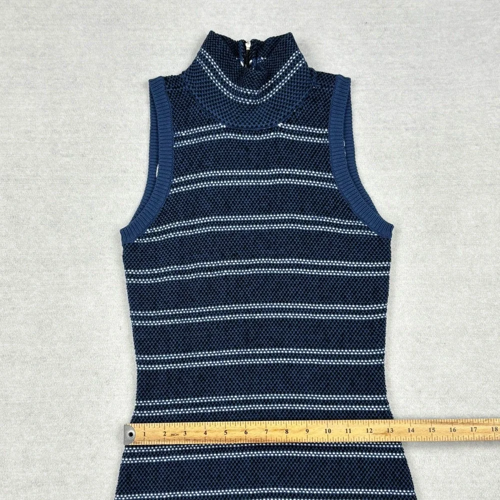 White House Black Market Dress Womens 0 Navy Blue Wool Blend Zip Mock Knit Midi